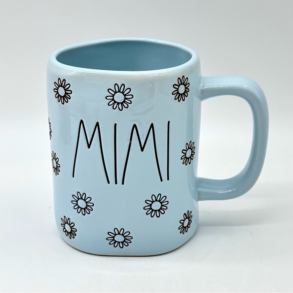 Rae Dunn MIMI Light Blue with Floral Ceramic Coffee Tea Mug